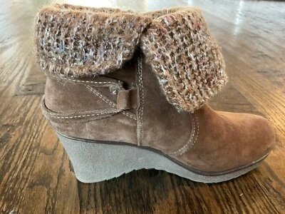 Bjorndal Lilly Brown Suede Leather Wedge Knit Ankle Boots Women’s US Size 8 M - Image 1 of 4