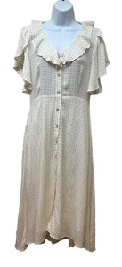 BOHME Midi Dress Soft Pink Polka Dot Short Flutter Sleeve Romantic Size M NEW - Picture 1 of 14