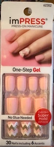 ImPRESS Press Nails Pink matte square tip Glitter wavy silver white accent - Picture 1 of 1