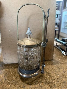 Antique Silver plate Pickle Castor w/ Tongs - Picture 1 of 6
