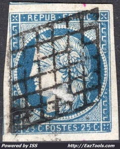 FRANCE CERES 25c BLEU N° 4 AVEC OBLITERATION GRILLE A VOIR - Picture 1 of 1