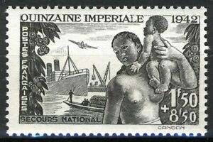 France 1942, 1,5+8,5 Fr Aide Nationale, Femme Africaine avec Enfant VF MNH, Mi 552