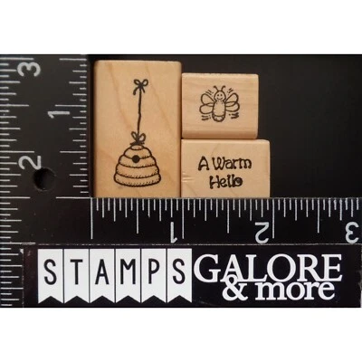 JUEGO DE 3 ESTAMPILLAS DE GOMA DE DARCIES PEQUEÑAS ABEJAS MELÍFERAS COLGANTES NIDO UN CÁLIDO SALUDO #899 Foto 1 de 3