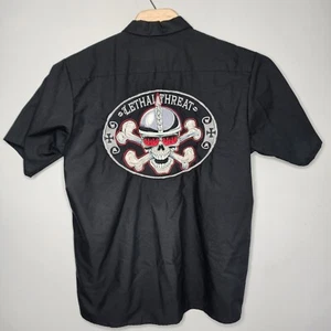 Lethal Threat Motor Gear Black Work Shirt Embroidered Back Emblem Men's XL - Picture 1 of 7