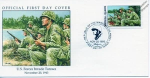 1943 WWII US Marine Forces Landing INVADE TARAWA (Kiribati) Stamp FDC - Picture 1 of 3