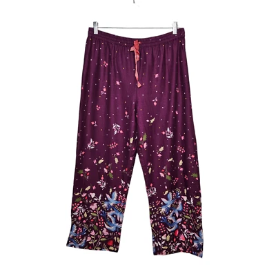 Pantalones de pijama BEX PARKIN Anthropologie para mujer L púrpura pájaros flores caprichosos Foto 1 de 4