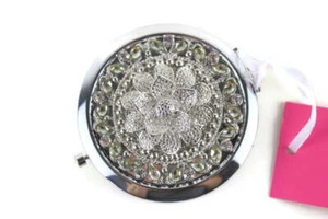 Isaac Mizrahi Silver Jeweled Flower Compact Mirror in Original Box - Bild 1 von 5
