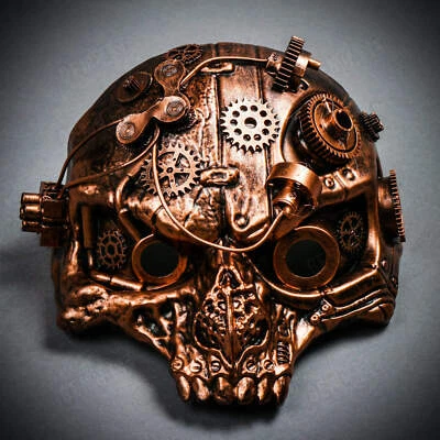 Fantasma Calavera Steampunk Robótico Halloween Disfraz Fiesta Cabeza Equipo Máscara Cobre Foto 1 de 4