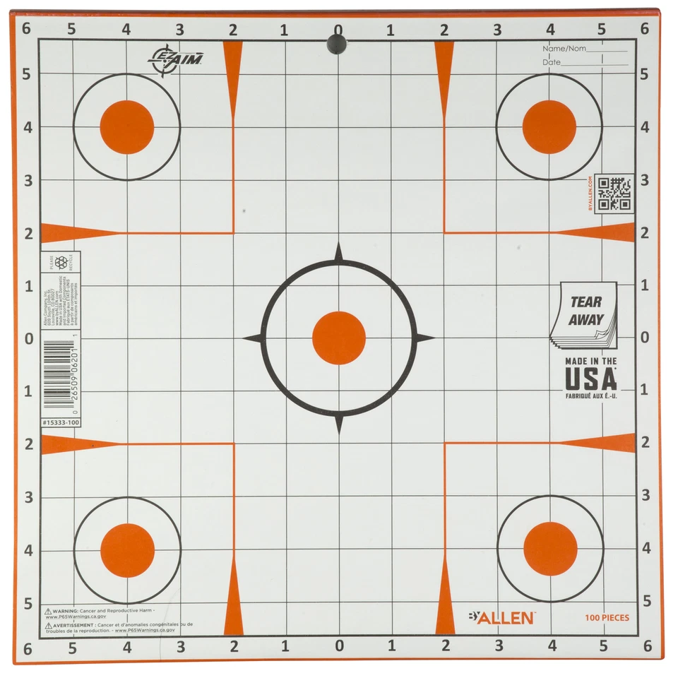 Allen EZ AIM Adhesive Bullseye Target 12"x12" 100 Pack White & Orange 15333-100 - Imagem 1 de 1