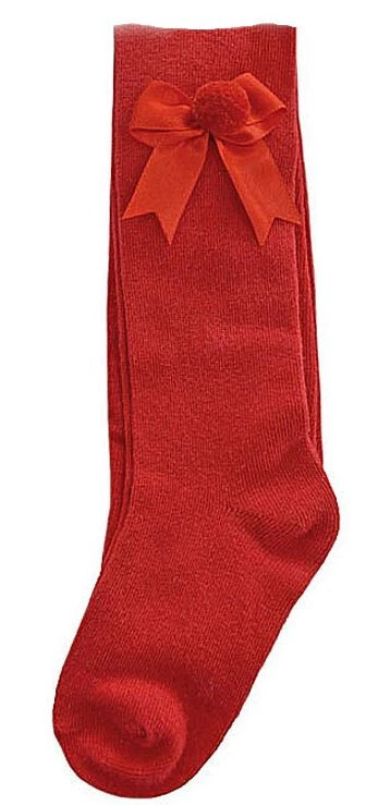 UNDISCLOSED Baby Girl Tights RED Pom Pom Bow Plain CLEARANCE