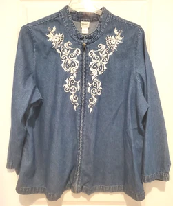 Chaqueta vaquera azul denim Gunit Fashions NY para mujer talla 2X bordada cremallera completa frontal - Imagen 1 de 7