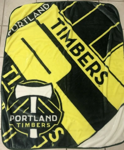 Portland Timbers Soccer Plush Throw Blanket 62" x 52" Green Yellow So Soft VGUC Cover