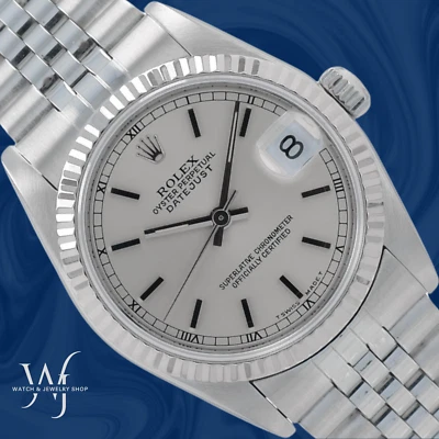 Rolex Datejust 68274 31 mm acero plata esfera índice bisel estriado banda Jubilee Foto 1 de 4