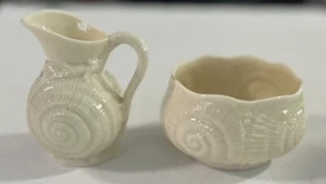VTG Belleek Shell Design Cream And Sugar Set - Picture 1 of 6