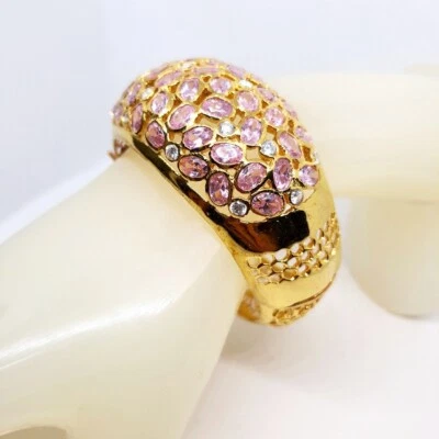 Brazalete Brazalete ZAFIRO ROSA SIMULADO ORO AMARILLO 24K RELLENO GP Gemas nupciales anchas A Foto 1 de 4