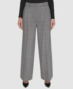 Dkny Women's Gray Plaid-Print Wide-Leg Pants Petite Size 10P - Picture 1 of 1