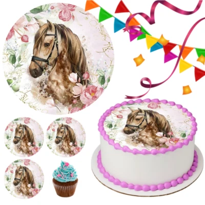 FUNBAKERY Horse Pony Cake Topper Party Decoration Edible Birthday Gift Celebration Riding