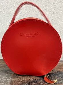 Elizabeth Arden Red Round Bag - Small Cosmetic Case with Gold Moon Zipper Pull - Picture 1 of 8