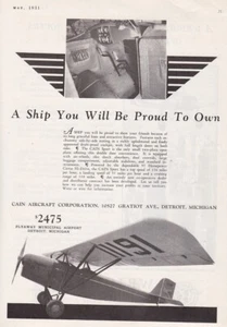 1931 Cain Sport Aircraft ad 10/13/2022b - Foto 1 di 1