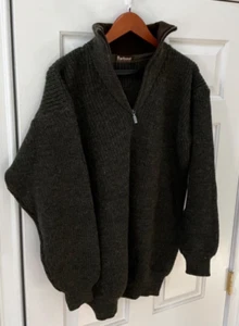 Barbour Wool  L Large Mens Olive Green  1/4 zip  Chunky Knit Sweater - Picture 1 of 4