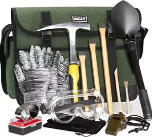 INCLY 15 PCS Geology Rock Pick Hammer Kit, 32oz Hammer & 3 PCS Digging Chisels S - Picture 1 of 6