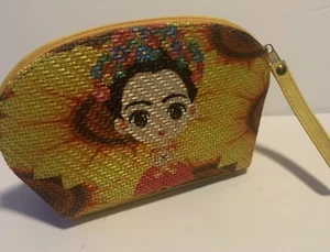 Frida Kahlo Sunflower Oriental Themed Woven Make-up Bag 10”x6.5” - Picture 1 of 8