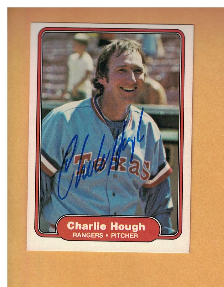 Charlie Hough AUTOGRAPHED 1982 FLEER BASEBALL CARD SIGNED TEXAS RANGERS - Image 1 of 1