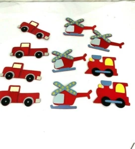 NEW 10pc Transportation Themed Painted Wood Accents Craft Supply - Picture 1 of 3