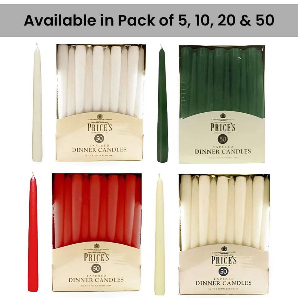 Prices Tapered Dinner Candles 7hr Burn Unscented Candles Pack of 5, 10, 20 & 50 - Image 1 of 1