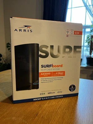 ARRIS Surfboard G34 DOCSIS 3.1 WiFi 6 Cable Modem Router Gigabit AX3000 - Image 1 of 4