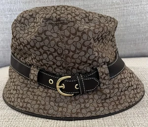 Coach Y2K Signature Logo Fischerhut braun Ledergürtel goldene Hardware M/L - Bild 1 von 8