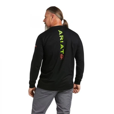 ARIAT WORK Men's FR Stretch Logo T-Shirt Black/Lime - 10039295 Color BLACK/LIME - Image 1 of 4