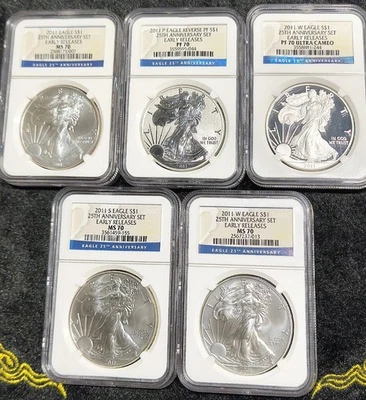 2011 American Eagle 25th Anniversary Set Early Release NGC "Top Pop" MS70 - Image 1 of 4
