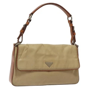 PRADA Shoulder Bag Nylon Beige Silver Auth 127381 - Picture 1 of 23