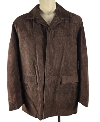 NUEVO SIN ETIQUETAS Cole Haan Country Marrón Cerdo Gamuza Acanalado Cremallera Forro Chaqueta Abrigo Coche XL Foto 1 de 4