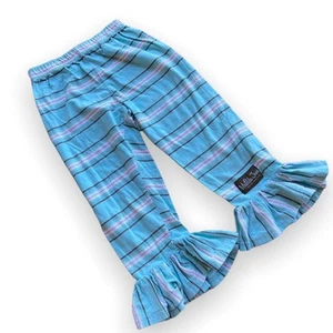 Matilda Jane Girls Pants 6 Anticipation Aquarius Big Ruffles Blue Brown Striped - Picture 1 of 8