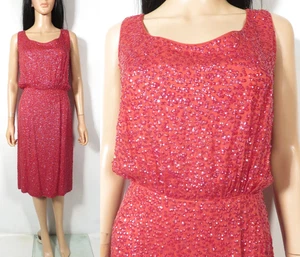 Vintage 60s Red Sequin Formal Party Holiday Dress Size XS - Picture 1 of 10