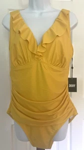 NWT DKNY - Womens 16- One-Piece Swimsuit - Ruffle Underwire Tummy Control- Cumin - Picture 1 of 14
