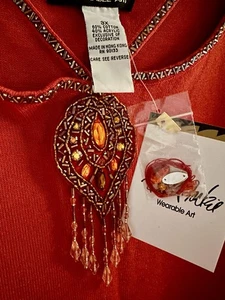 🩷Bob Mackie Wearable Art - 3X Tunika Top Orange Perlen Pailletten Pullover Neu - Bild 1 von 8