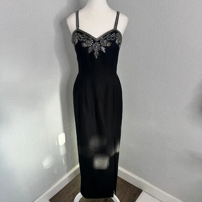 Maxi Vestido Alyce Vintage Cuentas Formal Silueta Sin Mangas Negro Talla 10 Foto 1 de 4