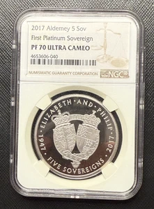Alderney 2017 Platinum 5 Sovereigns NGC PF70UC First Platinum Sovereign - Picture 1 of 2