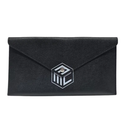 NEW Rare MCM Box Logo Black Envelope Cross Grain Coated Canvas Snap Wallet Satin - Image 1 of 4