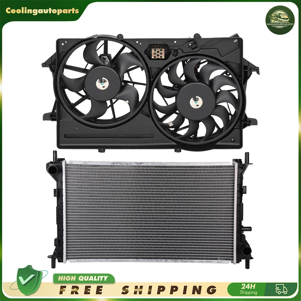 Radiator Aluminum & Radiator Condenser Fan Assembly For 2000-2002 Ford Focus - Image 1 of 4