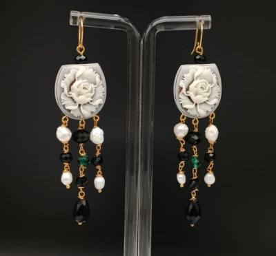 Orecchini donna pendenti cammeo argento 925 monachella cameo made in Italy - Immagine 1 di 4