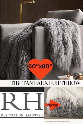 Restoration Hardware Faux Fur Tibetan Throws Blanket Sofa Bed Large 60x80 $405 - Image 1 of 4