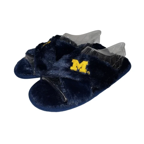 NWT FOCO University of Michigan Women's Size Large Fuzzy Slippers Open Toe Blue Cover