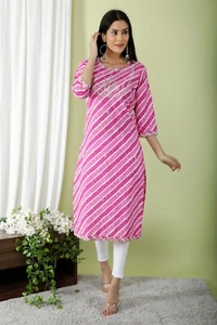 Indian Trends Hermosas Mujeres Sawan Lahriya Algodón Rani Rosa Kurta S a XXL - Imagen 1 de 5