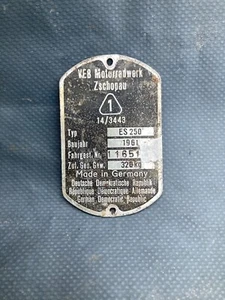 DDR MZ ES250 1961 Typenschild Schild - no Doppelport ES 175 ES300 [3871-2] - Picture 1 of 5