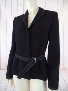 Ann Taylor Blazer 6 Black Textured Wool Hidden Button Front Belted Fitted Chic - Picture 1 of 12