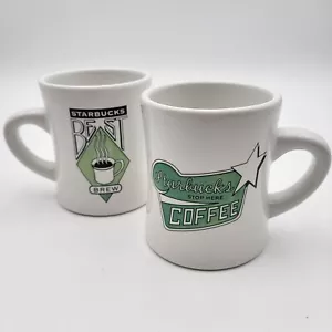 Set of 2 Starbucks Diner Style 10oz White Coffee Mugs 2001 Best Brew, Stop Here - Imagen 1 de 17